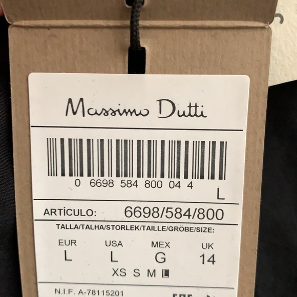 NWT Massimo Dutti Black Poplin Midi Dress Size L. - Picture 8 of 10